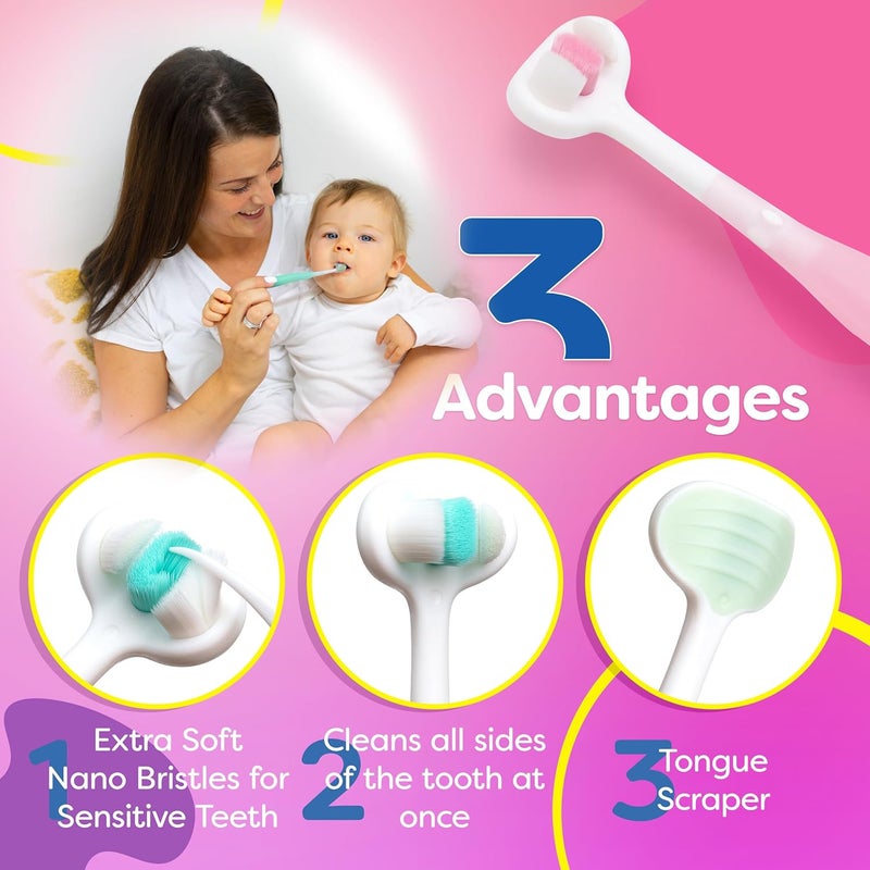 Trueocity Extra Soft Toddler Toothbrush, Toddler Toothbrushes 1-2 1-3 2-4, Toothhugger High Efficient 3 Sides Baby Toothbrush 12 Months and Up, Infant Training Brush, Sensory Oral Care Set (3 Pack) - Image 2